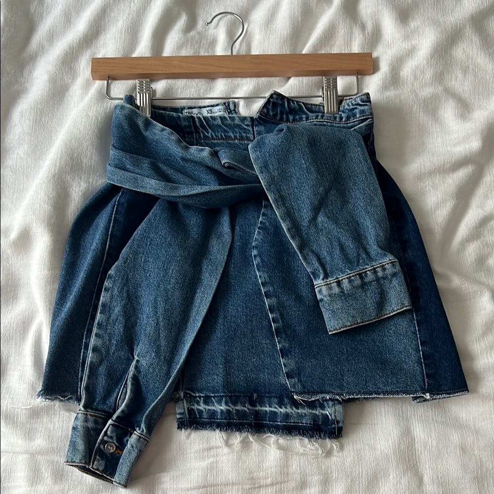 Zara TRF Denim Wrap Skirt with Belt Sleeves IX Denim Collection XS